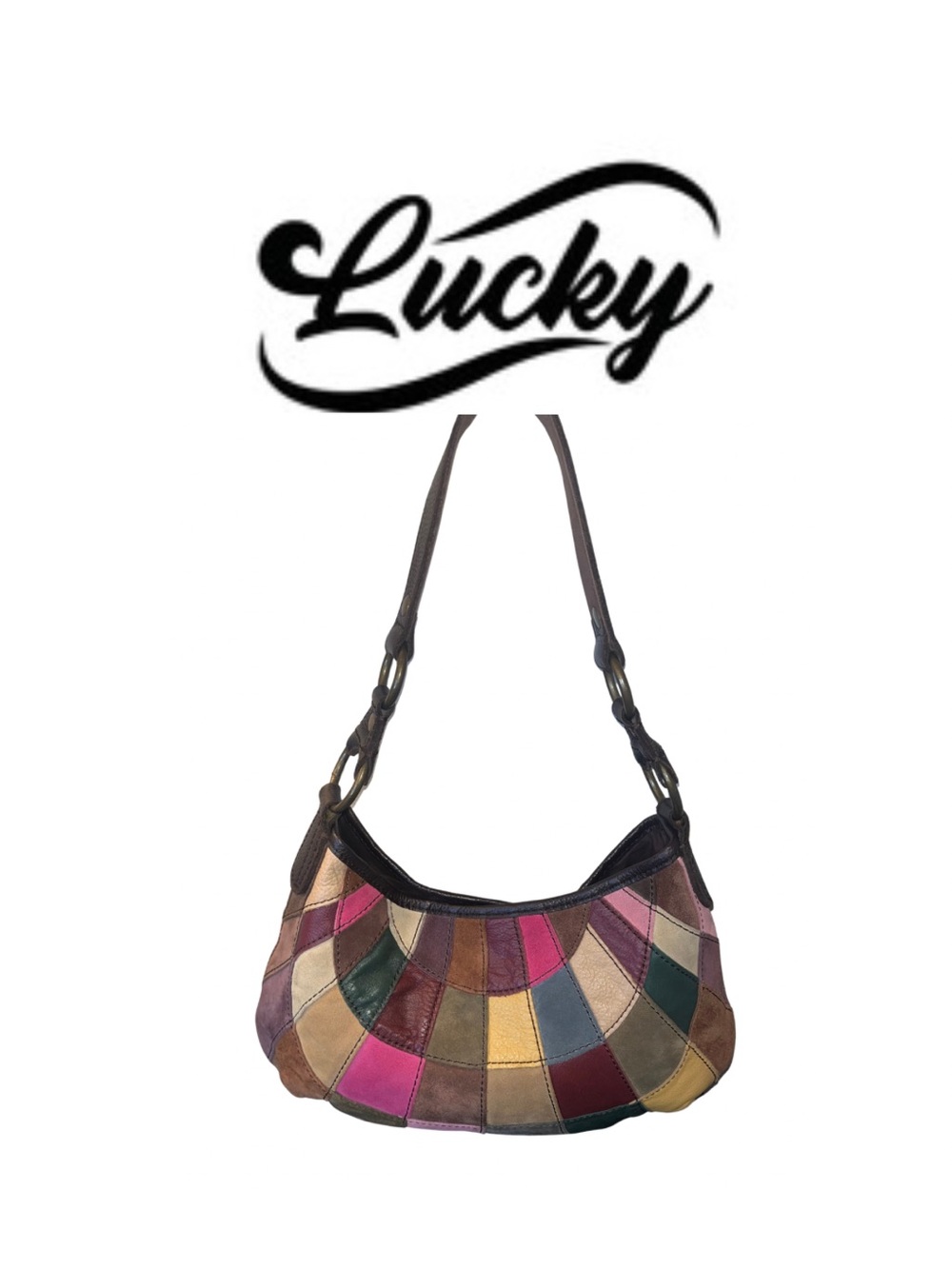 Lucky Brand Multicolor Patchwork Leather Shoulder Bag with Brown Strap